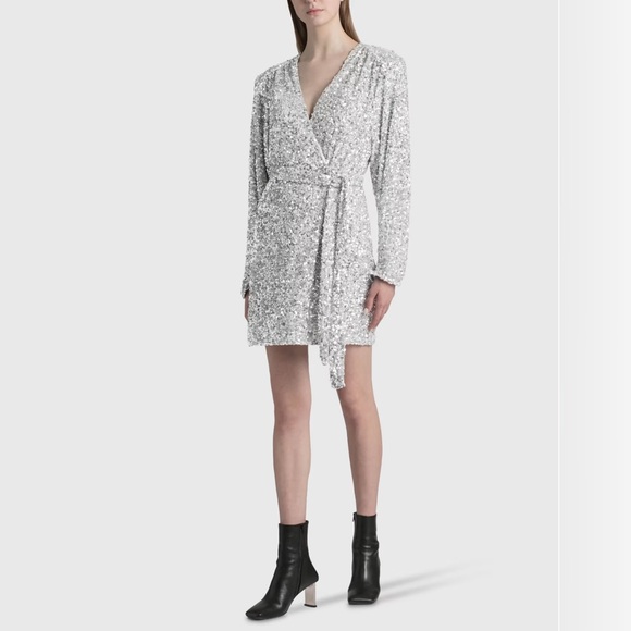 ROTATE Samantha silver sequined mini wrap dress - Picture 4 of 6